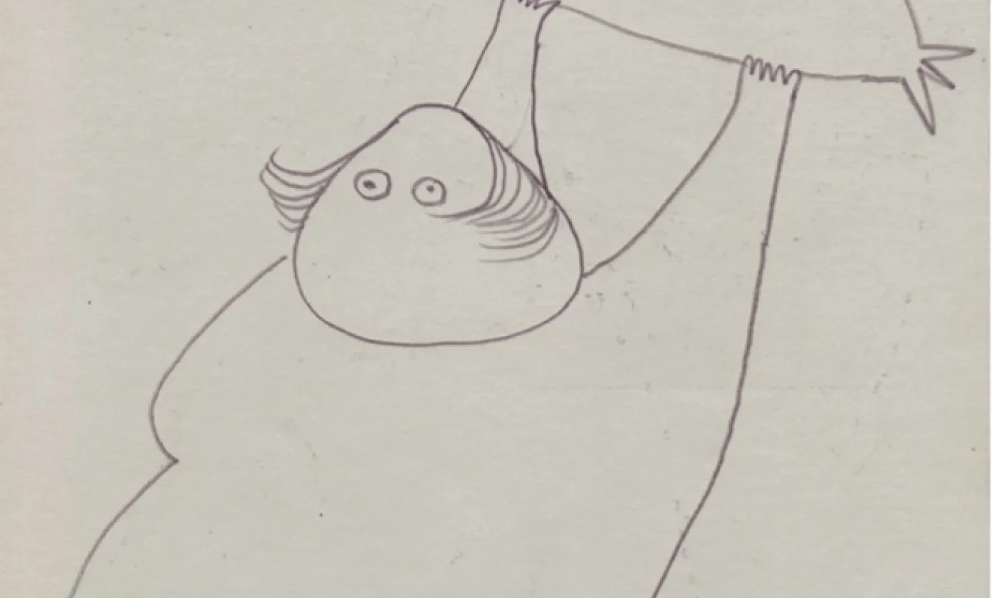 Friedrich Dürrenmatt, Femme brandissant une bombe, 1962, crayon sur papier, 23.9 x 20.1 cm, collection Urs Schwarz © Centre Dürrenmatt Neuchâtel/Confédération suisse